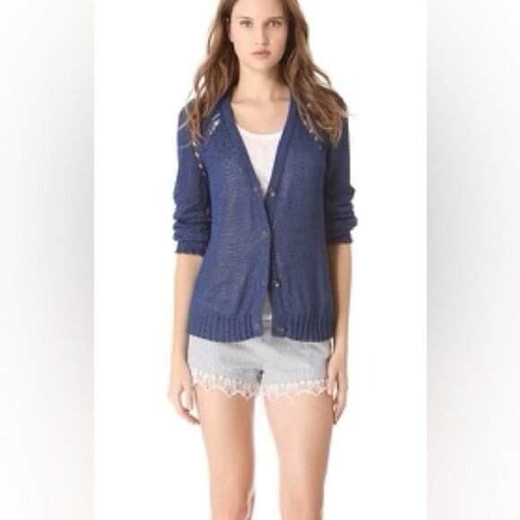 rag & bone Sweaters - Rag & Bone Jean Deep Blue Candace Crochet open Knit Button Up V-neck Cardigan M
